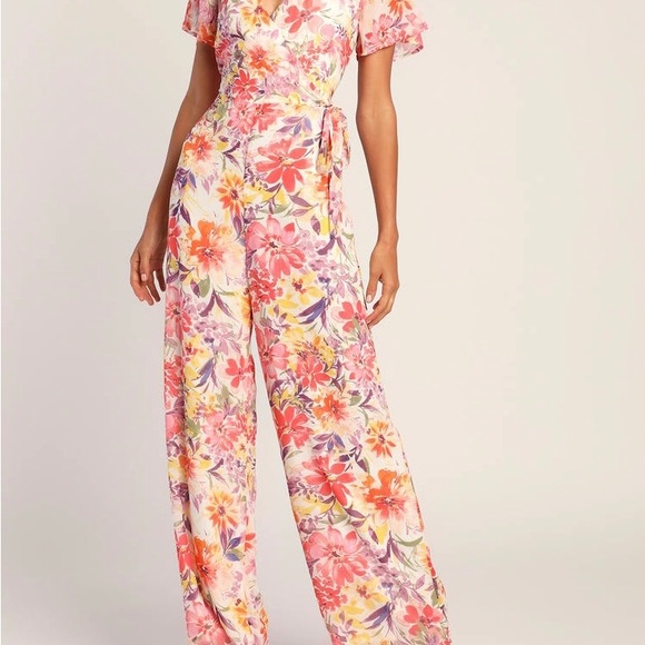 Petal Princess Cream Multi Floral Wide-Leg Jumpsuit - Picture 6 of 6